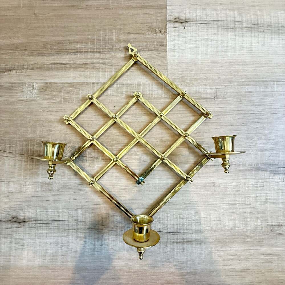 Vintage Brass Accordion Wall Sconce Candle Holder